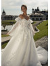 Strapless Pearl Beaded Ivory Lace Tulle Floral Wedding Dress